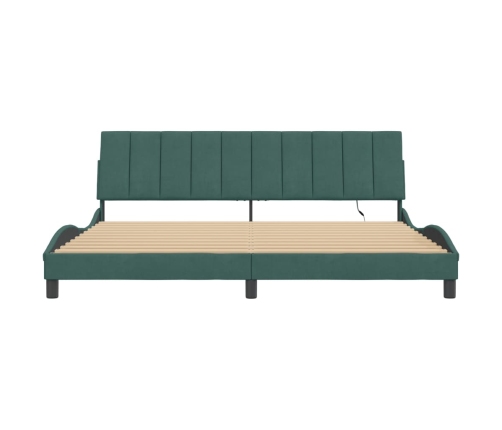 Estructura cama con luces LED terciopelo verde oscuro 200x200cm