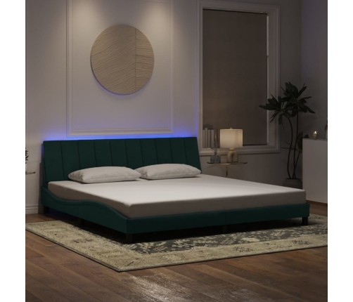 Estructura cama con luces LED terciopelo verde oscuro 200x200cm