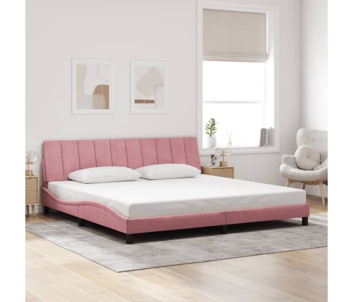 Estructura de cama con luces LED terciopelo rosa 200x200 cm