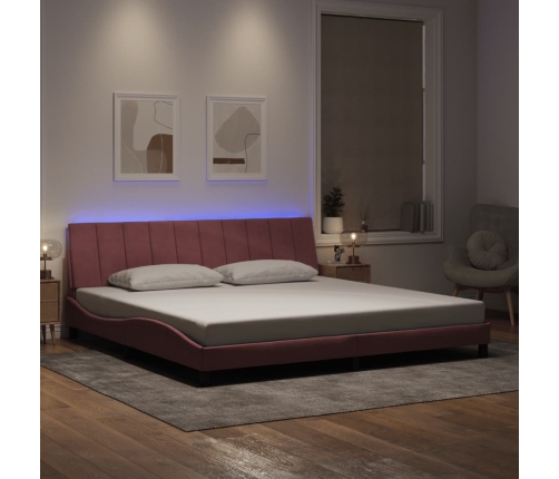 Estructura de cama con luces LED terciopelo rosa 200x200 cm