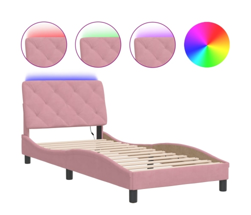 vidaXL Estructura de cama con luces LED terciopelo rosa 80x200 cm