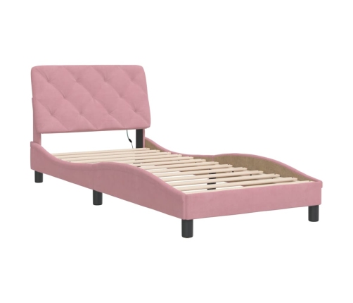 vidaXL Estructura de cama con luces LED terciopelo rosa 80x200 cm