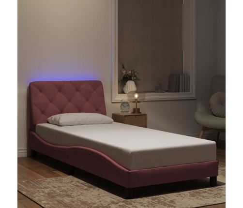 vidaXL Estructura de cama con luces LED terciopelo rosa 80x200 cm