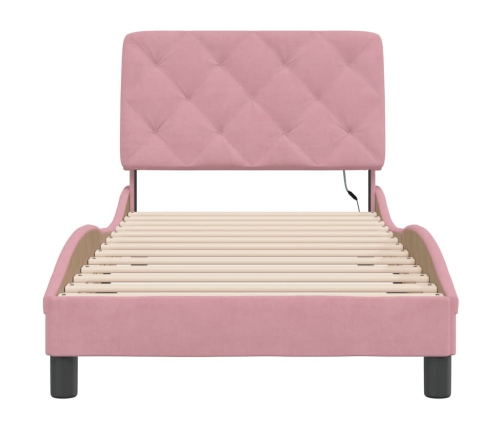 vidaXL Estructura de cama con luces LED terciopelo rosa 80x200 cm