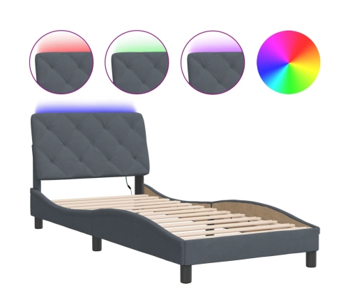 Estructura cama con luces LED terciopelo gris oscuro 90x190 cm