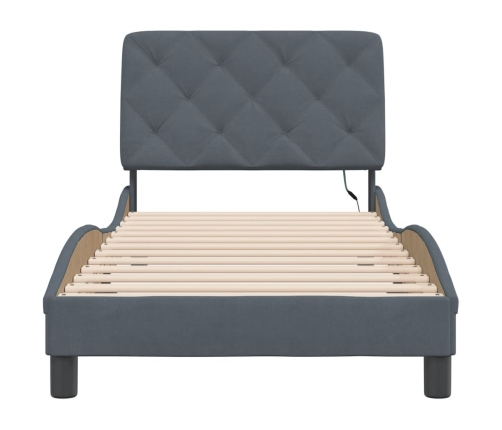 Estructura cama con luces LED terciopelo gris oscuro 90x190 cm