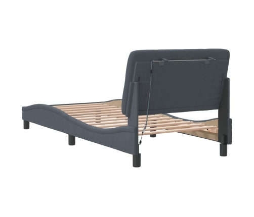 Estructura cama con luces LED terciopelo gris oscuro 90x190 cm