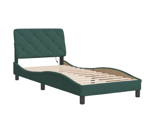 Estructura cama con luces LED terciopelo verde oscuro 90x190 cm