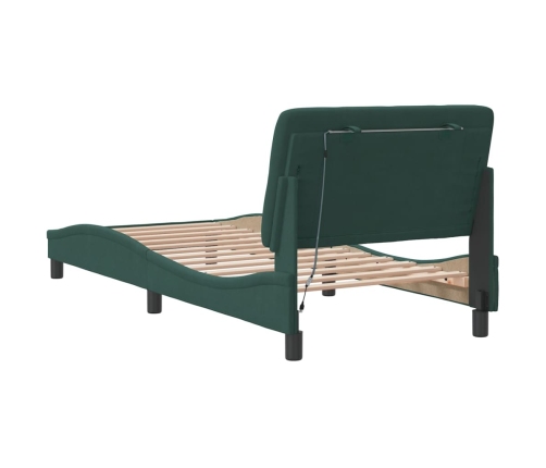 Estructura cama con luces LED terciopelo verde oscuro 90x190 cm