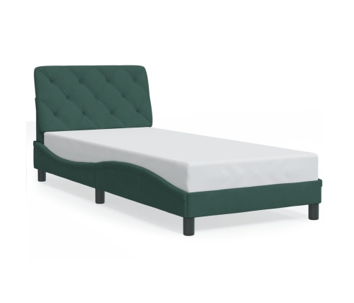 Estructura cama con luces LED terciopelo verde oscuro 90x190 cm