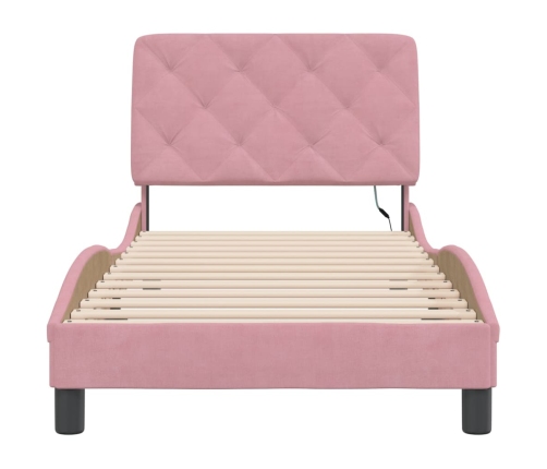 vidaXL Estructura de cama con luces LED de terciopelo rosa 90x190 cm