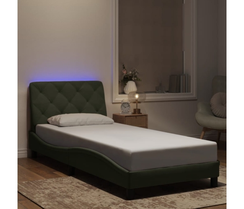 Estructura cama con luces LED terciopelo gris claro 90x200 cm