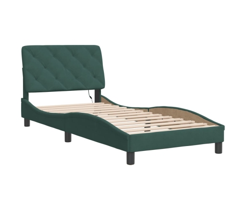 Estructura cama con luces LED terciopelo verde oscuro 90x200 cm