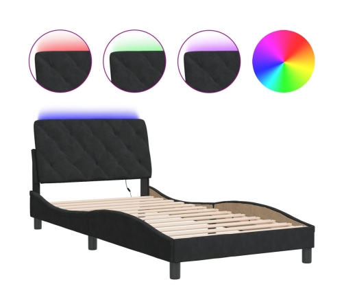 vidaXL Estructura de cama con luces LED terciopelo negro 100x200 cm