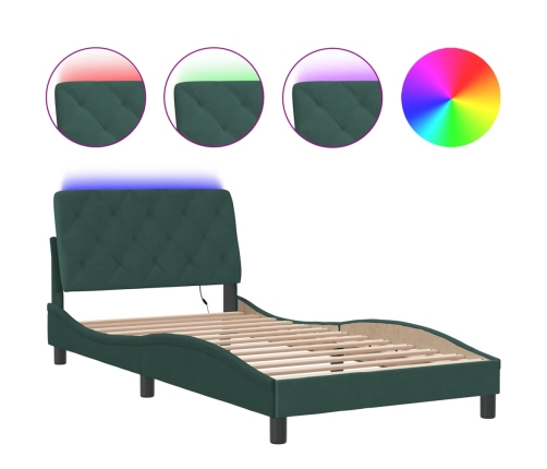 Estructura de cama luces LED terciopelo verde oscuro 100x200 cm