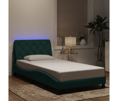 Estructura de cama luces LED terciopelo verde oscuro 100x200 cm