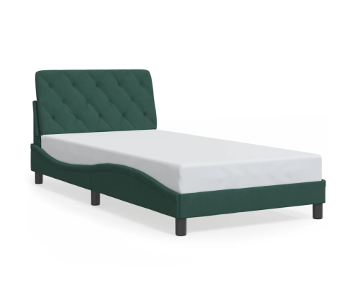 Estructura de cama luces LED terciopelo verde oscuro 100x200 cm