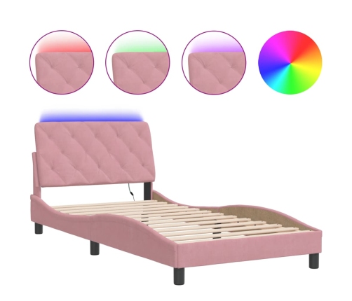 Estructura de cama con luces LED terciopelo rosa 100x200 cm