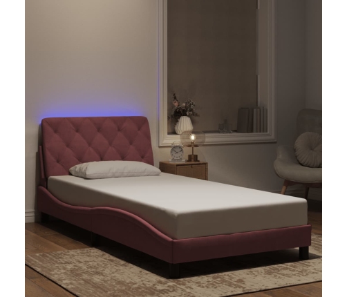 Estructura de cama con luces LED terciopelo rosa 100x200 cm