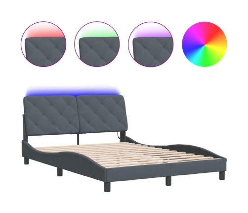 Estructura de cama luces LED terciopelo gris oscuro 120x200 cm