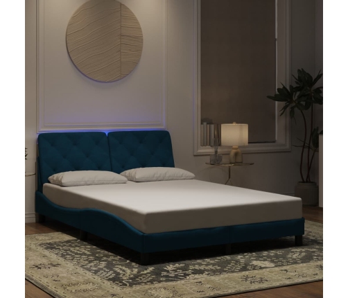 Estructura de cama con luces LED terciopelo azul 120x200 cm