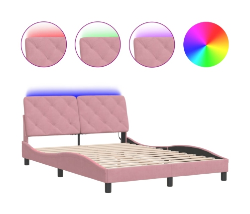 Estructura de cama con luces LED terciopelo rosa 120x200 cm