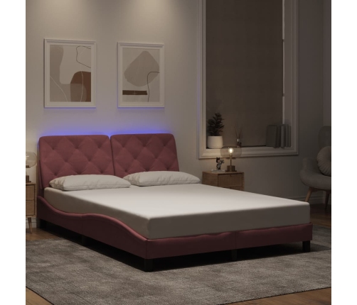 Estructura de cama con luces LED terciopelo rosa 120x200 cm