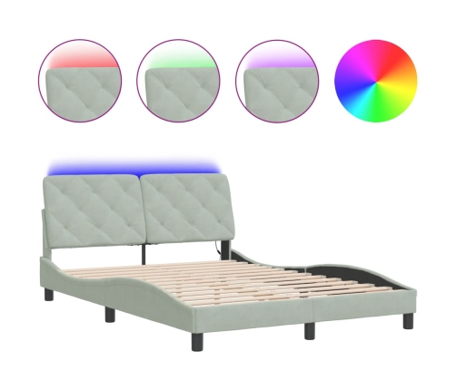 Estructura cama con luces LED terciopelo gris claro 140x190 cm