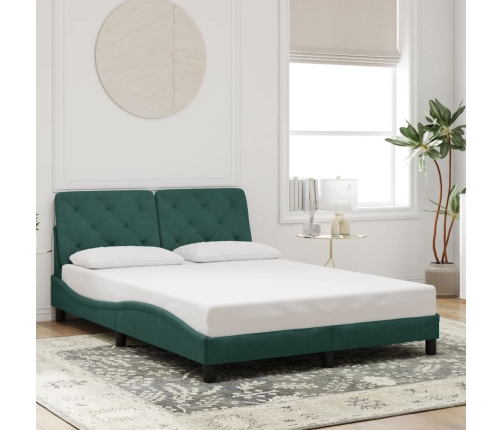 Estructura de cama luces LED terciopelo verde oscuro 140x190 cm