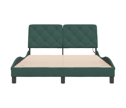 Estructura de cama luces LED terciopelo verde oscuro 140x190 cm