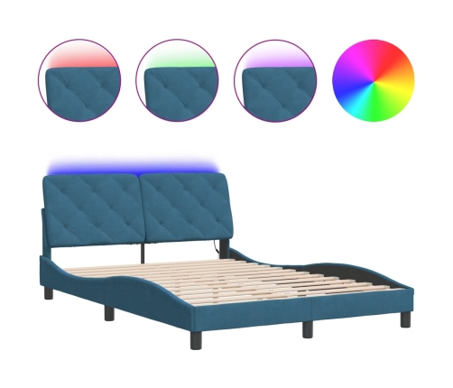 vidaXL Estructura de cama con luces LED terciopelo azul 140x190 cm