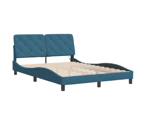 vidaXL Estructura de cama con luces LED terciopelo azul 140x190 cm