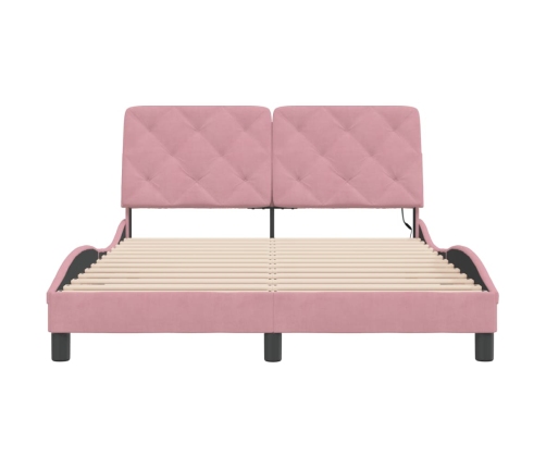 Estructura de cama con luces LED terciopelo rosa 140x190 cm