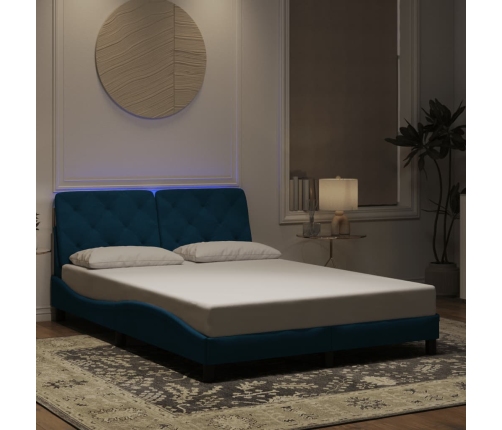 Estructura de cama con luces LED terciopelo azul 140x200 cm