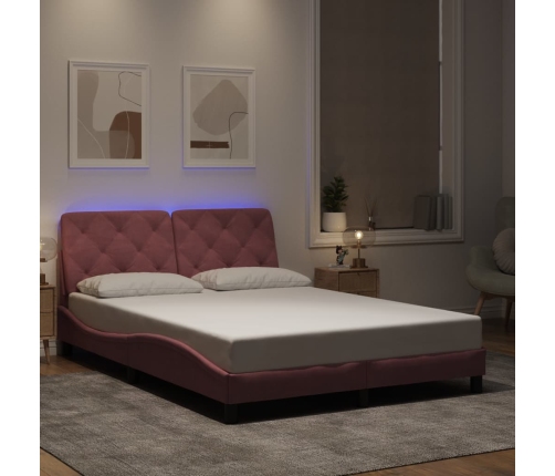 Estructura de cama con luces LED terciopelo rosa 140x200 cm