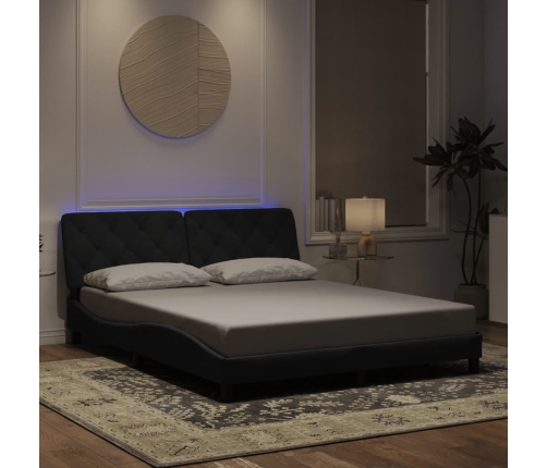 Estructura de cama con luces LED terciopelo negro 160x200 cm