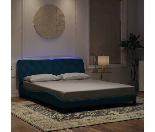 Estructura de cama con luces LED terciopelo azul 160x200 cm