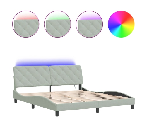 Estructura cama con luces LED terciopelo gris claro 180x200 cm