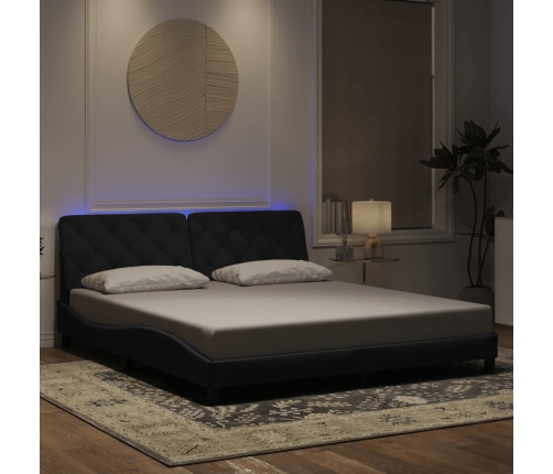 Estructura de cama con luces LED terciopelo negro 180x200 cm