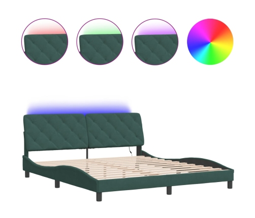 Estructura cama con luces LED terciopelo verde oscuro 180x200cm