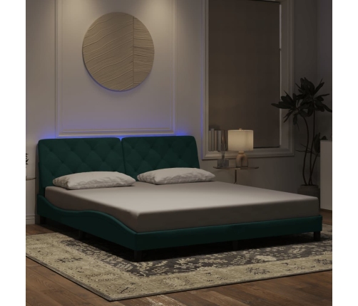 Estructura cama con luces LED terciopelo verde oscuro 180x200cm