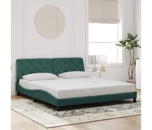 Estructura cama con luces LED terciopelo verde oscuro 180x200cm