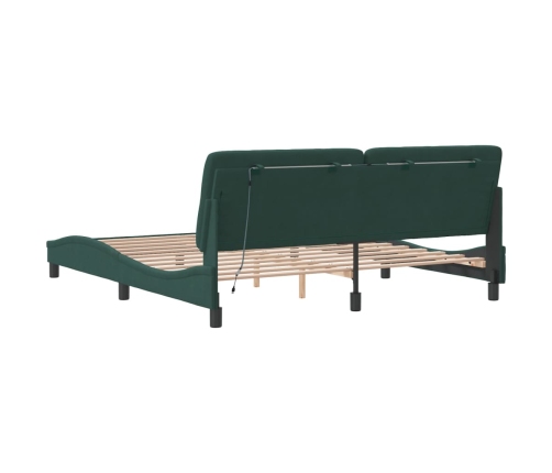 Estructura cama con luces LED terciopelo verde oscuro 180x200cm