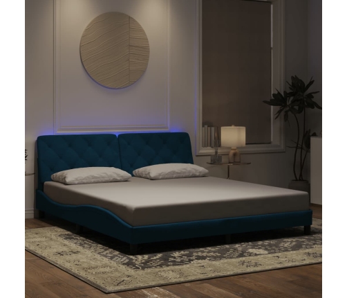 Estructura de cama con luces LED terciopelo azul 180x200 cm