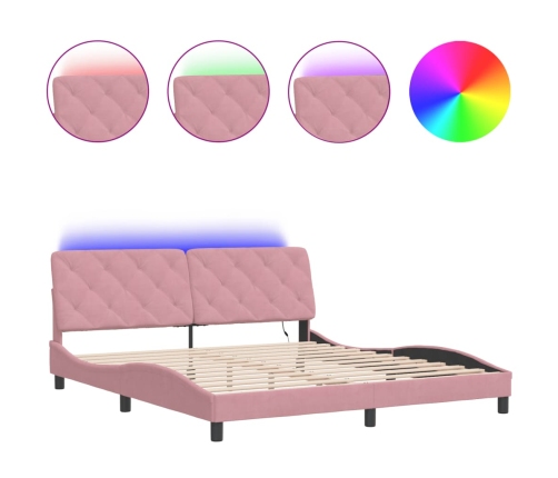 vidaXL Estructura de cama con luces LED terciopelo rosa 180x200 cm