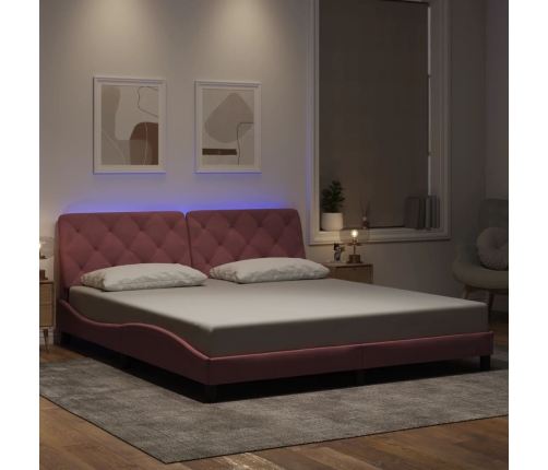 vidaXL Estructura de cama con luces LED terciopelo rosa 180x200 cm