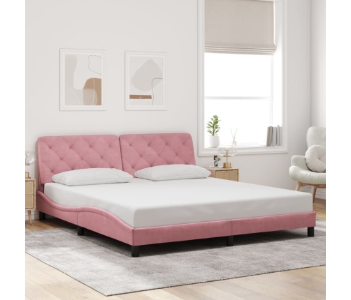 vidaXL Estructura de cama con luces LED terciopelo rosa 180x200 cm