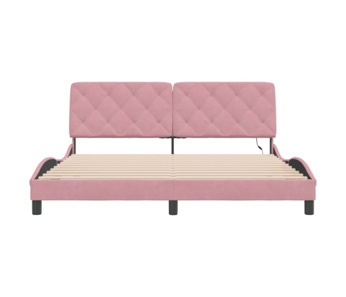 vidaXL Estructura de cama con luces LED terciopelo rosa 180x200 cm