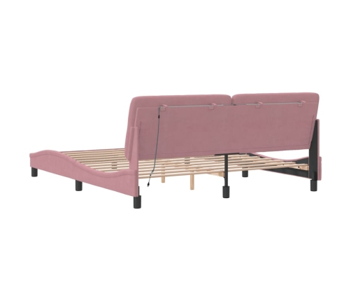 vidaXL Estructura de cama con luces LED terciopelo rosa 180x200 cm