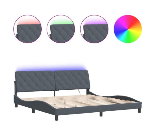 Estructura cama con luces LED terciopelo gris oscuro 200x200 cm